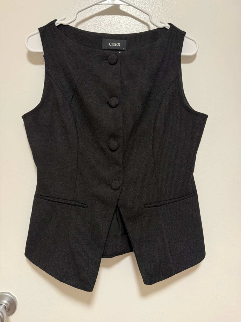 Cider Black Textured Buttoned Vest Top